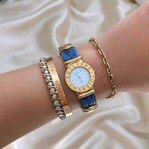 AUTHENTIC VINTAGE PHILIPPE CHARRIOL MOTHER-OF-PEARL & DIAMOND BLUE LEATHER WATCH